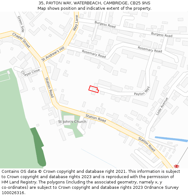 35, PAYTON WAY, WATERBEACH, CAMBRIDGE, CB25 9NS: Location map and indicative extent of plot