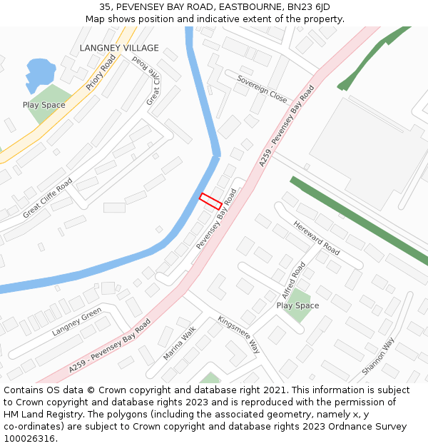 35, PEVENSEY BAY ROAD, EASTBOURNE, BN23 6JD: Location map and indicative extent of plot