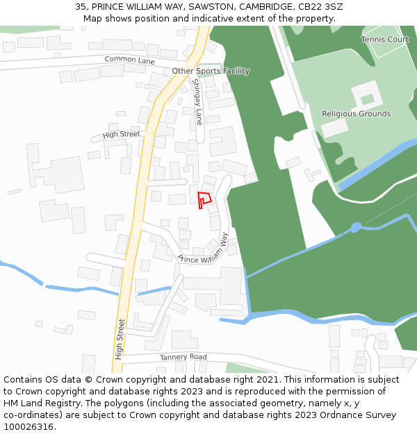 35, PRINCE WILLIAM WAY, SAWSTON, CAMBRIDGE, CB22 3SZ: Location map and indicative extent of plot