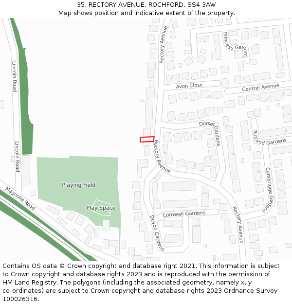 35, RECTORY AVENUE, ROCHFORD, SS4 3AW: Location map and indicative extent of plot