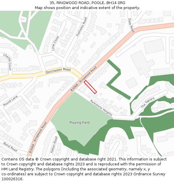 35, RINGWOOD ROAD, POOLE, BH14 0RG: Location map and indicative extent of plot