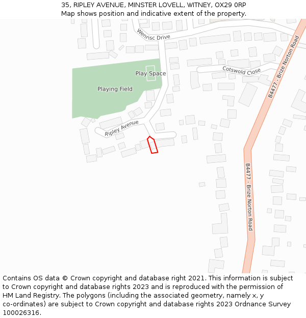 35, RIPLEY AVENUE, MINSTER LOVELL, WITNEY, OX29 0RP: Location map and indicative extent of plot