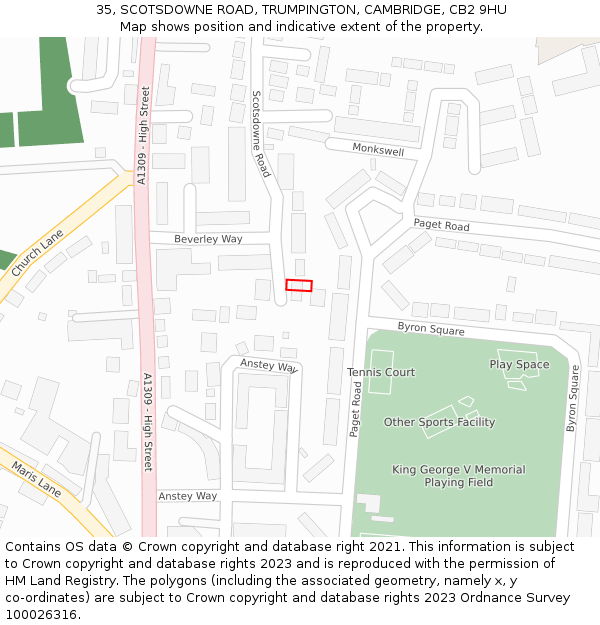 35, SCOTSDOWNE ROAD, TRUMPINGTON, CAMBRIDGE, CB2 9HU: Location map and indicative extent of plot