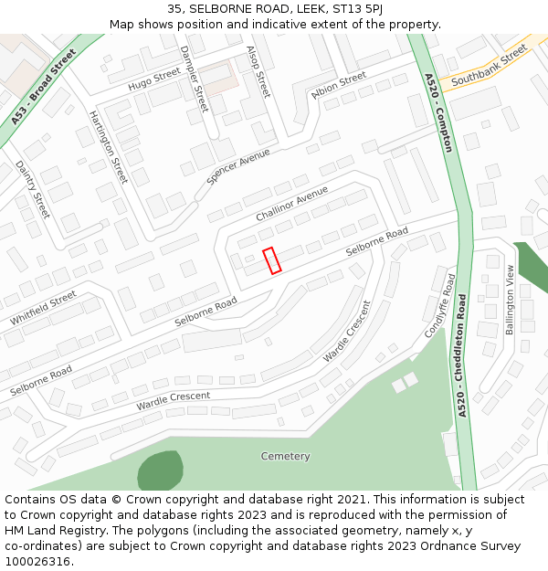 35, SELBORNE ROAD, LEEK, ST13 5PJ: Location map and indicative extent of plot