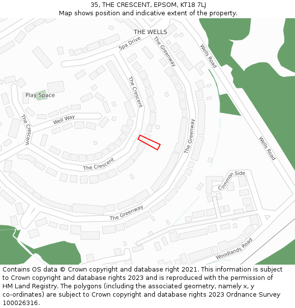 35, THE CRESCENT, EPSOM, KT18 7LJ: Location map and indicative extent of plot