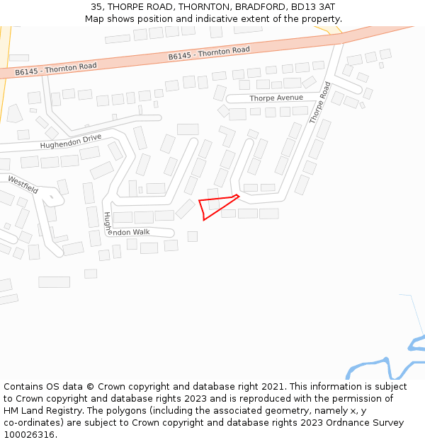 35, THORPE ROAD, THORNTON, BRADFORD, BD13 3AT: Location map and indicative extent of plot