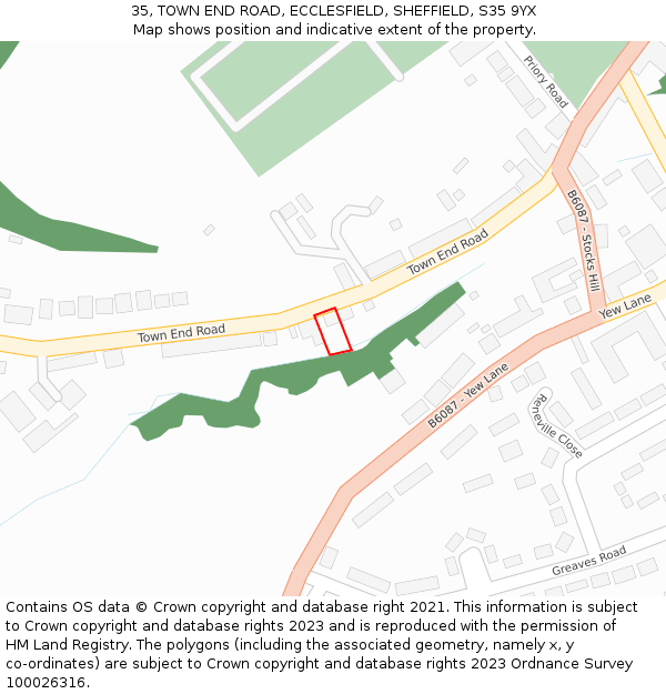 35, TOWN END ROAD, ECCLESFIELD, SHEFFIELD, S35 9YX: Location map and indicative extent of plot