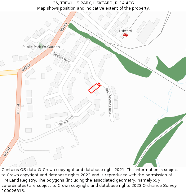 35, TREVILLIS PARK, LISKEARD, PL14 4EG: Location map and indicative extent of plot