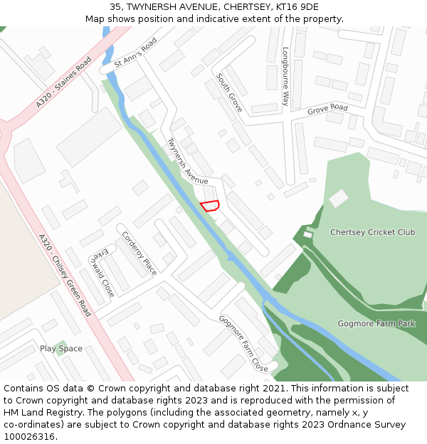 35, TWYNERSH AVENUE, CHERTSEY, KT16 9DE: Location map and indicative extent of plot