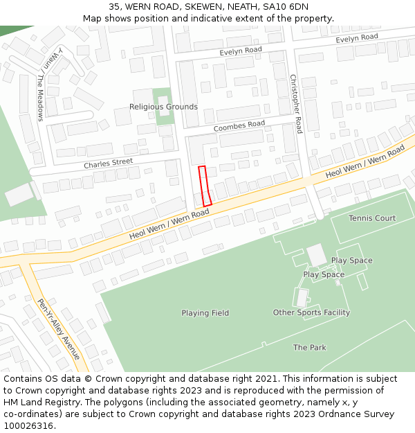 35, WERN ROAD, SKEWEN, NEATH, SA10 6DN: Location map and indicative extent of plot