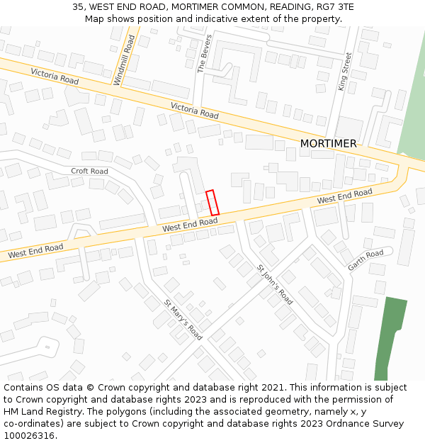 35, WEST END ROAD, MORTIMER COMMON, READING, RG7 3TE: Location map and indicative extent of plot