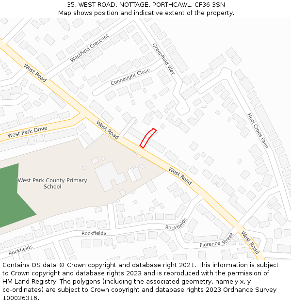 35, WEST ROAD, NOTTAGE, PORTHCAWL, CF36 3SN: Location map and indicative extent of plot