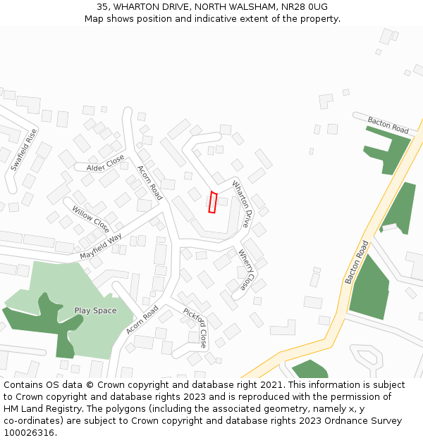 35, WHARTON DRIVE, NORTH WALSHAM, NR28 0UG: Location map and indicative extent of plot