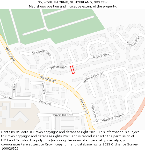 35, WOBURN DRIVE, SUNDERLAND, SR3 2EW: Location map and indicative extent of plot