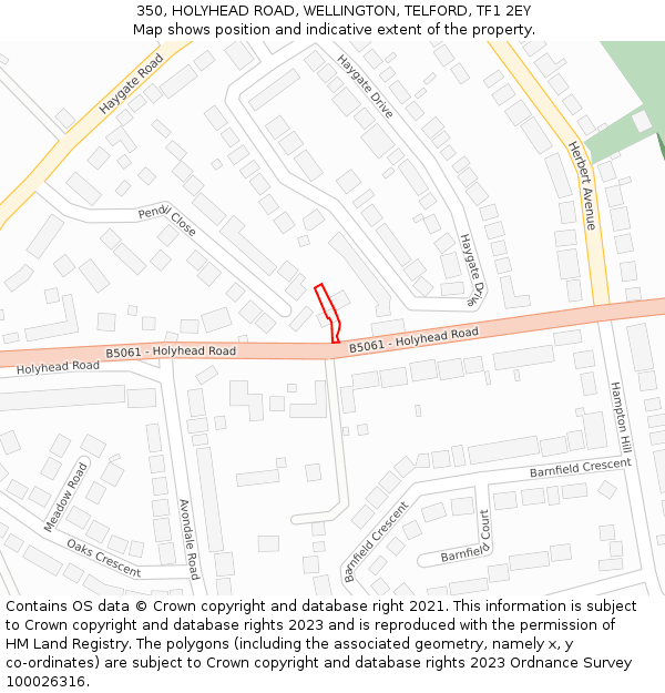 350, HOLYHEAD ROAD, WELLINGTON, TELFORD, TF1 2EY: Location map and indicative extent of plot