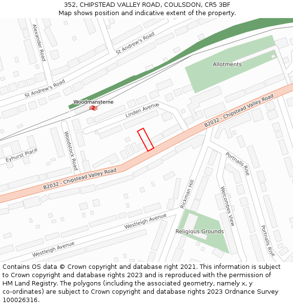 352, CHIPSTEAD VALLEY ROAD, COULSDON, CR5 3BF: Location map and indicative extent of plot