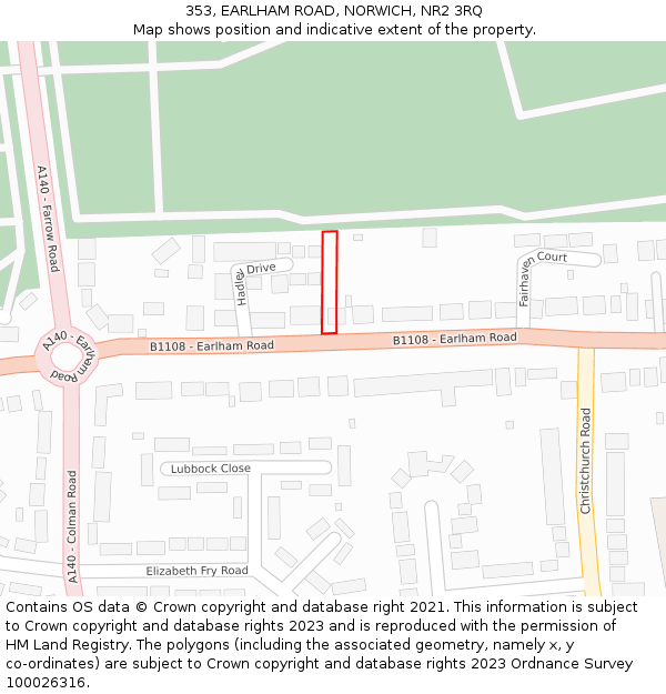 353, EARLHAM ROAD, NORWICH, NR2 3RQ: Location map and indicative extent of plot