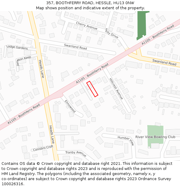 357, BOOTHFERRY ROAD, HESSLE, HU13 0NW: Location map and indicative extent of plot