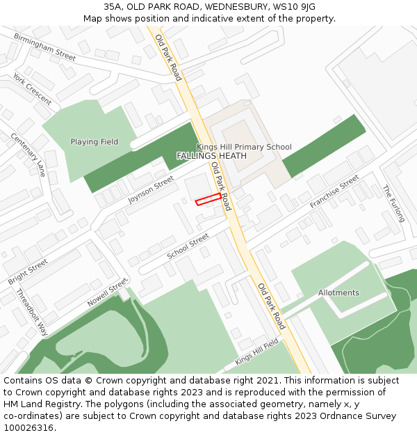 35A, OLD PARK ROAD, WEDNESBURY, WS10 9JG: Location map and indicative extent of plot