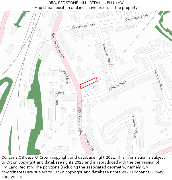 35A, REDSTONE HILL, REDHILL, RH1 4AW: Location map and indicative extent of plot