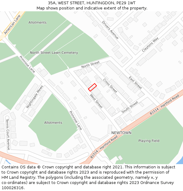 35A, WEST STREET, HUNTINGDON, PE29 1WT: Location map and indicative extent of plot