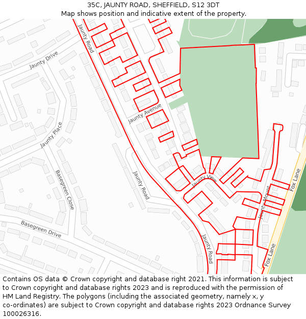 35C, JAUNTY ROAD, SHEFFIELD, S12 3DT: Location map and indicative extent of plot