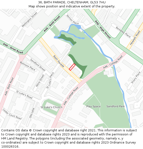 36, BATH PARADE, CHELTENHAM, GL53 7HU: Location map and indicative extent of plot