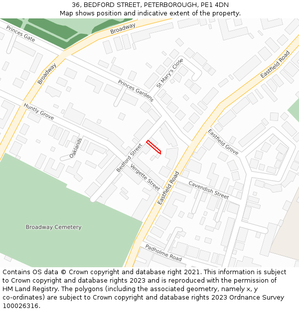 36, BEDFORD STREET, PETERBOROUGH, PE1 4DN: Location map and indicative extent of plot