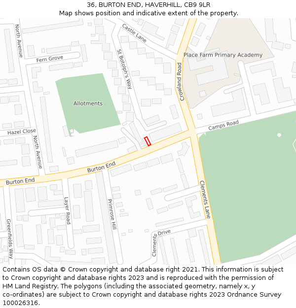 36, BURTON END, HAVERHILL, CB9 9LR: Location map and indicative extent of plot