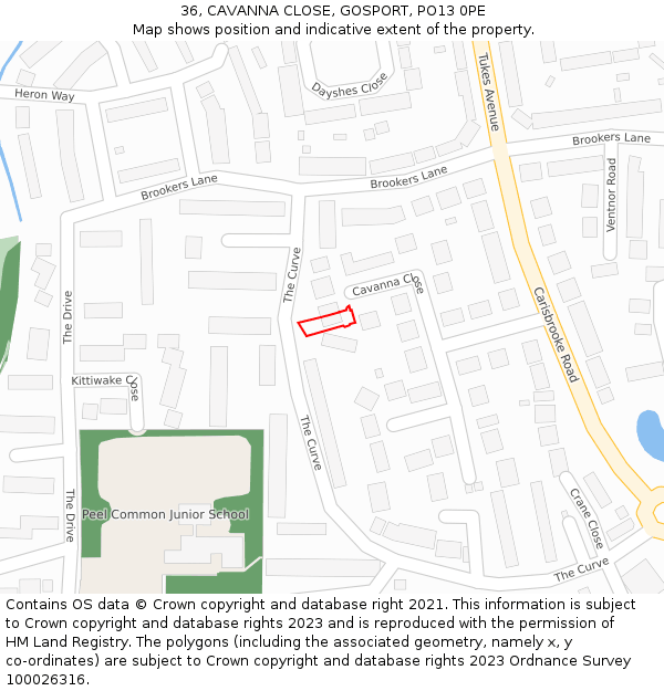 36, CAVANNA CLOSE, GOSPORT, PO13 0PE: Location map and indicative extent of plot