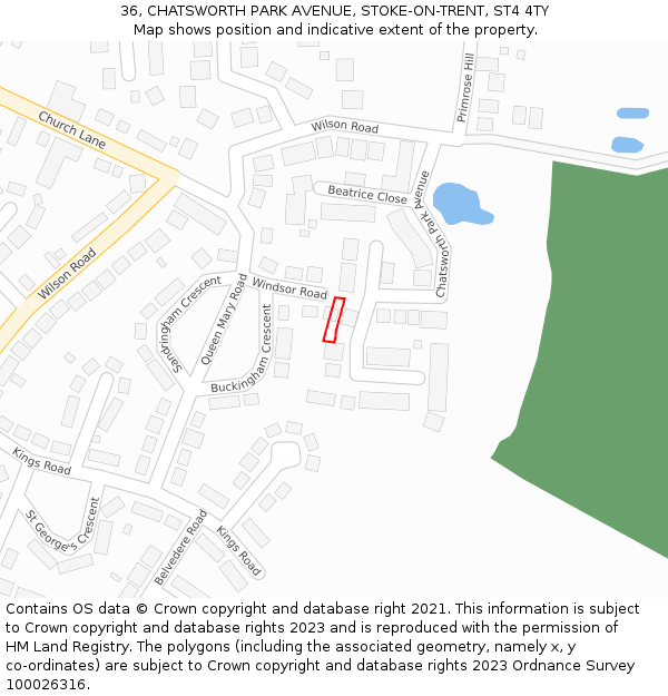 36, CHATSWORTH PARK AVENUE, STOKE-ON-TRENT, ST4 4TY: Location map and indicative extent of plot