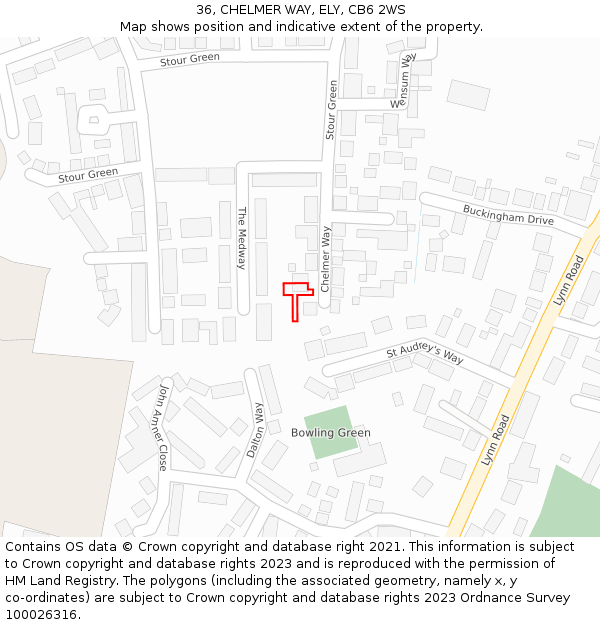 36, CHELMER WAY, ELY, CB6 2WS: Location map and indicative extent of plot