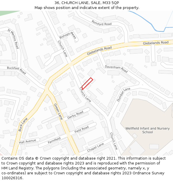 36, CHURCH LANE, SALE, M33 5QP: Location map and indicative extent of plot