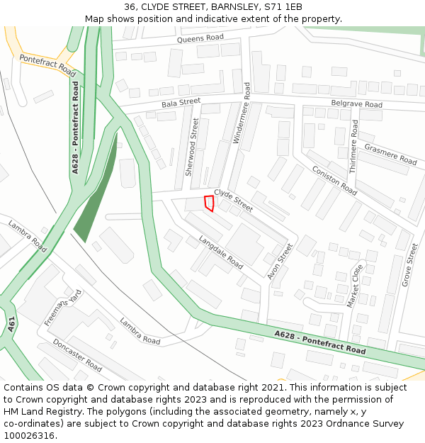 36, CLYDE STREET, BARNSLEY, S71 1EB: Location map and indicative extent of plot