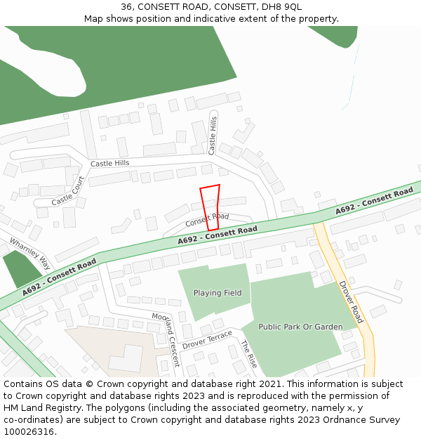 36, CONSETT ROAD, CONSETT, DH8 9QL: Location map and indicative extent of plot