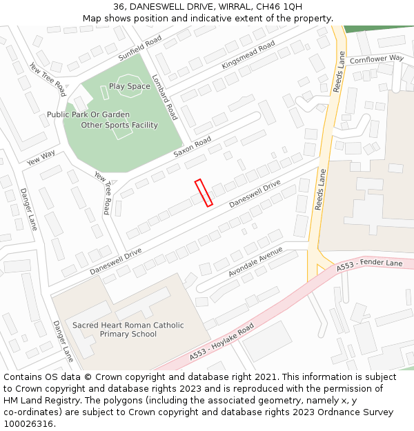 36, DANESWELL DRIVE, WIRRAL, CH46 1QH: Location map and indicative extent of plot