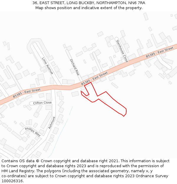 36, EAST STREET, LONG BUCKBY, NORTHAMPTON, NN6 7RA: Location map and indicative extent of plot