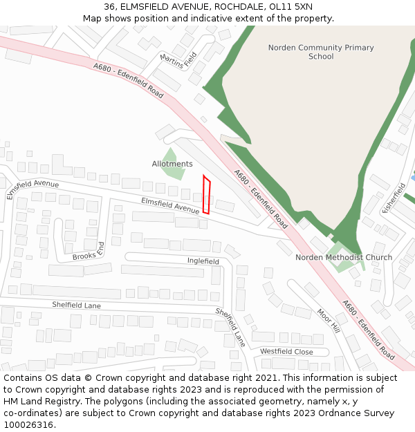 36, ELMSFIELD AVENUE, ROCHDALE, OL11 5XN: Location map and indicative extent of plot