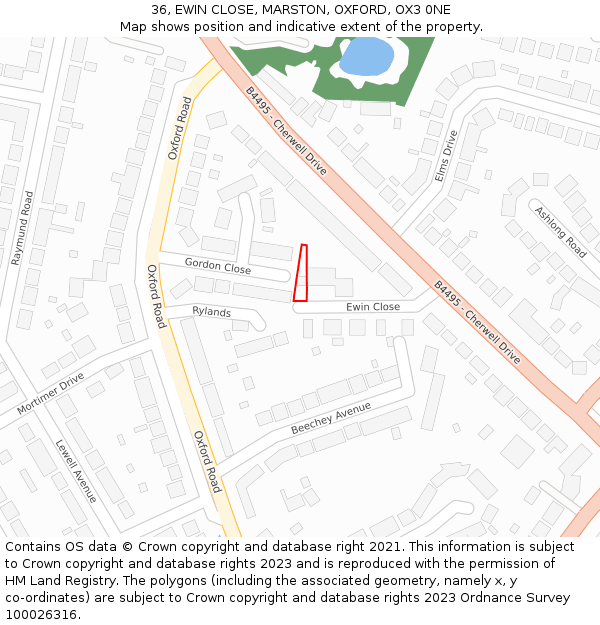 36, EWIN CLOSE, MARSTON, OXFORD, OX3 0NE: Location map and indicative extent of plot