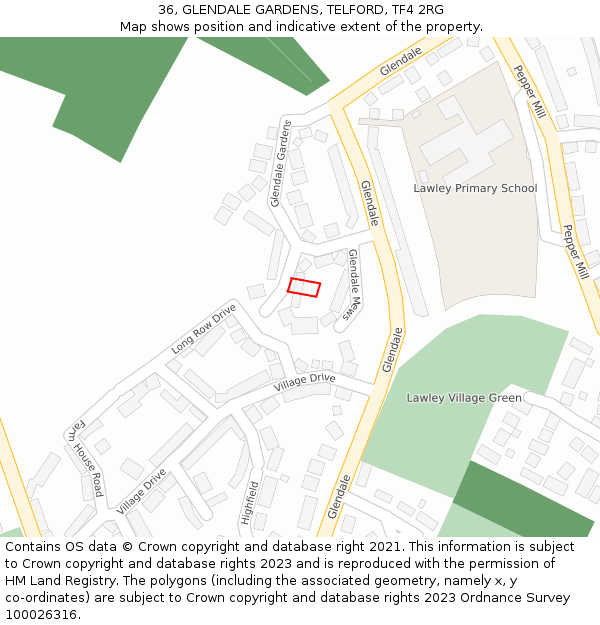 36, GLENDALE GARDENS, TELFORD, TF4 2RG: Location map and indicative extent of plot
