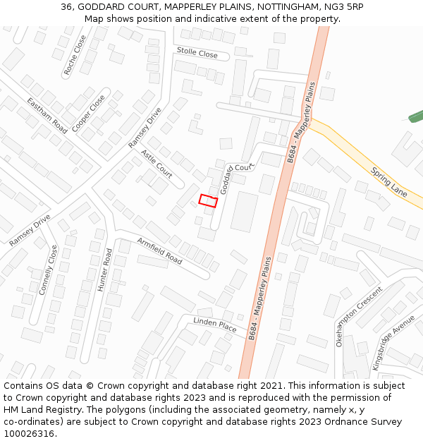 36, GODDARD COURT, MAPPERLEY PLAINS, NOTTINGHAM, NG3 5RP: Location map and indicative extent of plot