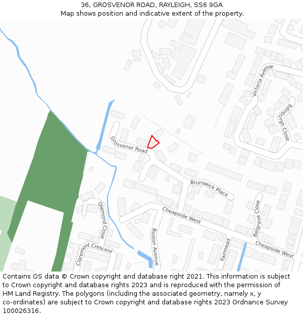 36, GROSVENOR ROAD, RAYLEIGH, SS6 9GA: Location map and indicative extent of plot