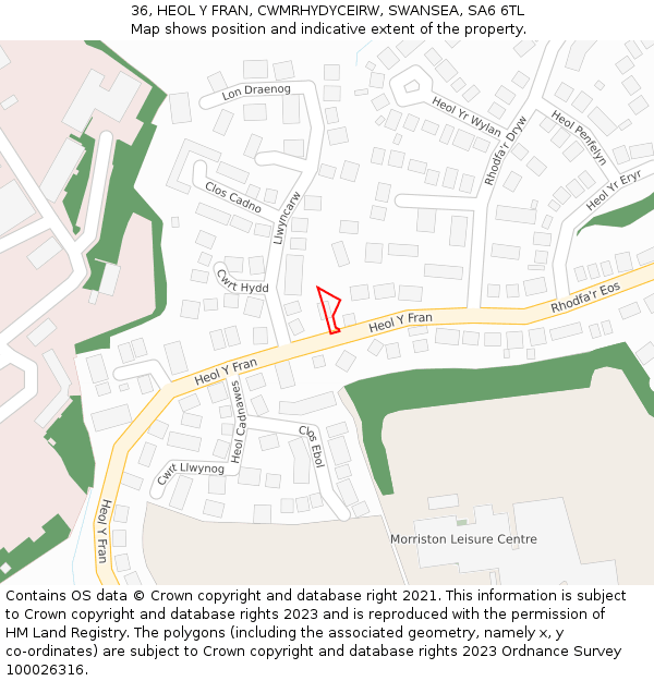 36, HEOL Y FRAN, CWMRHYDYCEIRW, SWANSEA, SA6 6TL: Location map and indicative extent of plot