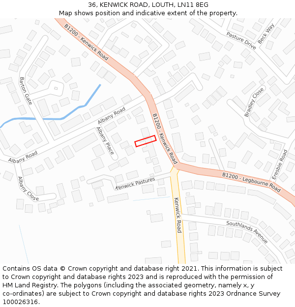 36, KENWICK ROAD, LOUTH, LN11 8EG: Location map and indicative extent of plot