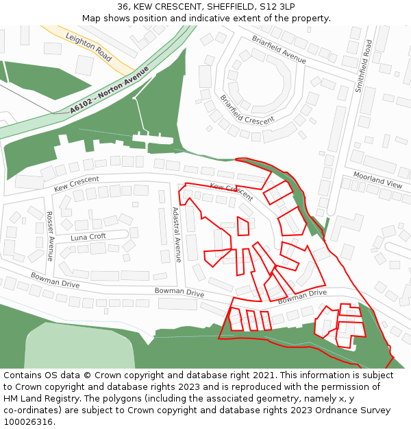 36, KEW CRESCENT, SHEFFIELD, S12 3LP: Location map and indicative extent of plot