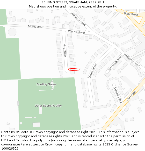 36, KING STREET, SWAFFHAM, PE37 7BU: Location map and indicative extent of plot