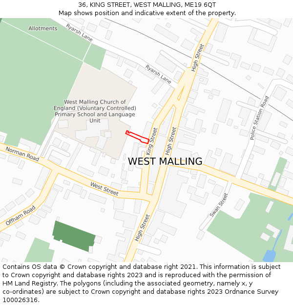 36, KING STREET, WEST MALLING, ME19 6QT: Location map and indicative extent of plot