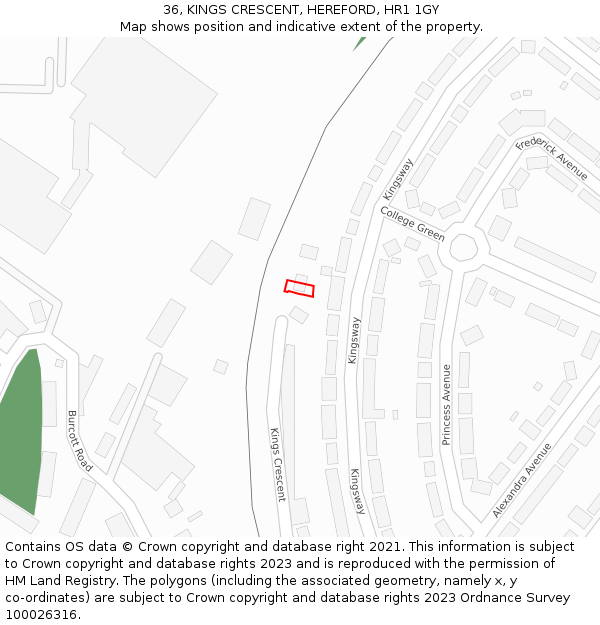 36, KINGS CRESCENT, HEREFORD, HR1 1GY: Location map and indicative extent of plot
