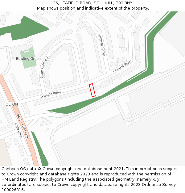 36, LEAFIELD ROAD, SOLIHULL, B92 8NY: Location map and indicative extent of plot