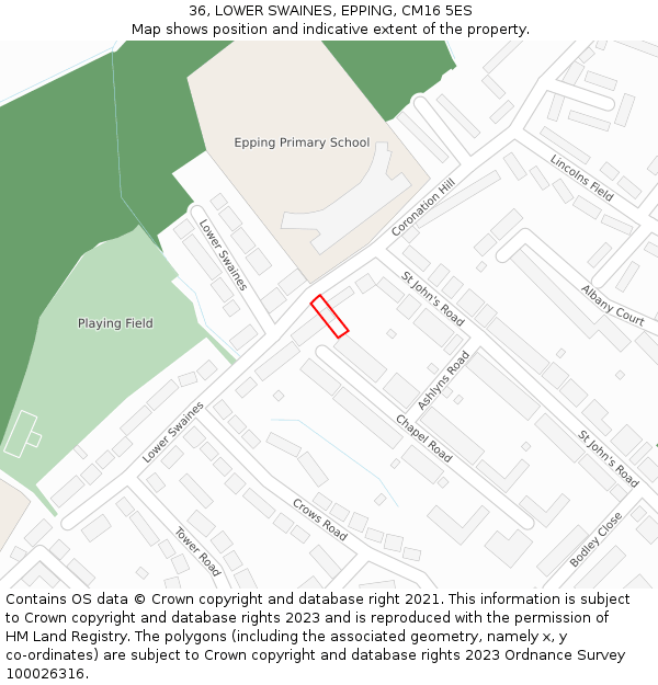 36, LOWER SWAINES, EPPING, CM16 5ES: Location map and indicative extent of plot